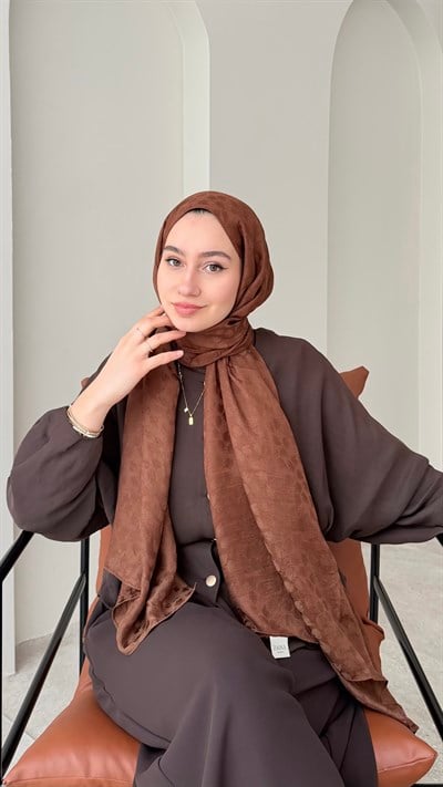 Liza İpeksi Pamuk Jakar Şal - Kahve