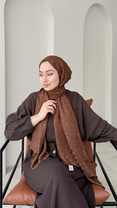 Liza İpeksi Pamuk Jakar Şal - Kahve