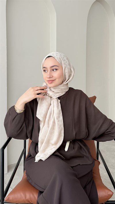 Liza İpeksi Pamuk Jakar Şal - Koyu Bej