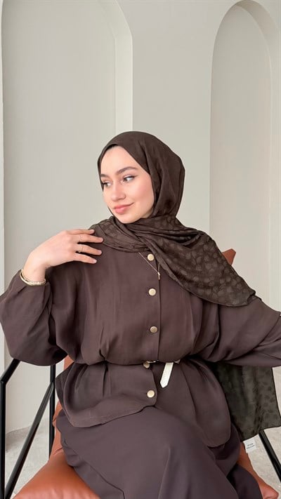 Liza İpeksi Pamuk Jakar Şal - Koyu Haki
