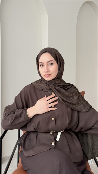 Liza İpeksi Pamuk Jakar Şal - Koyu Haki