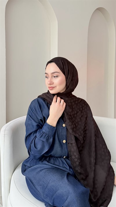 Liza İpeksi Pamuk Jakar Şal - Koyu Kahve