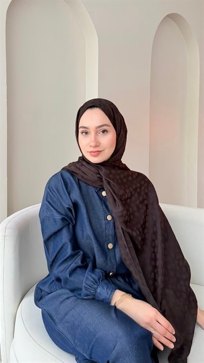Liza İpeksi Pamuk Jakar Şal - Koyu Kahve