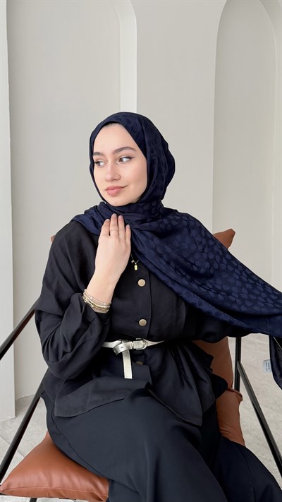 Liza İpeksi Pamuk Jakar Şal - Lacivert