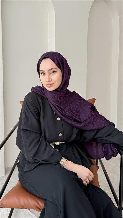 Liza İpeksi Pamuk Jakar Şal - Mor