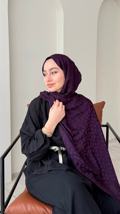 Liza İpeksi Pamuk Jakar Şal - Mor
