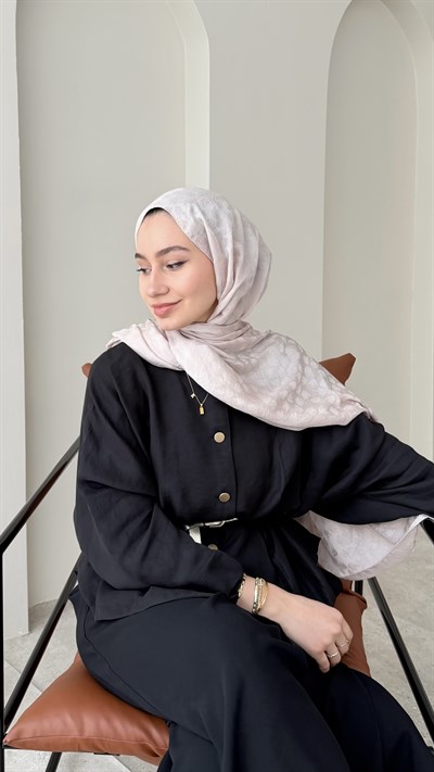 Liza İpeksi Pamuk Jakar Şal - Pudra