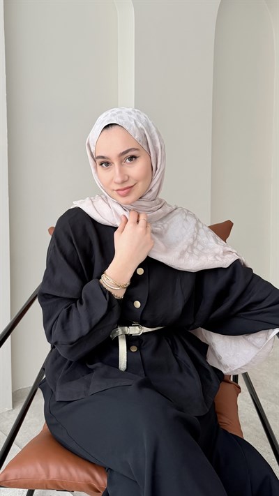 Liza İpeksi Pamuk Jakar Şal - Pudra