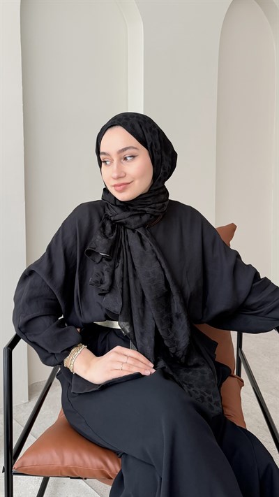 Liza İpeksi Pamuk Jakar Şal - Siyah