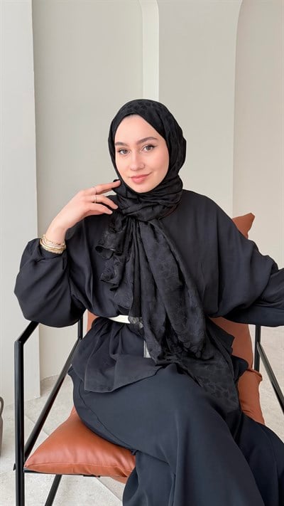 Liza İpeksi Pamuk Jakar Şal - Siyah
