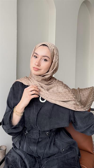 Macka İpeksi Pamuk Jakar Şal - Camel