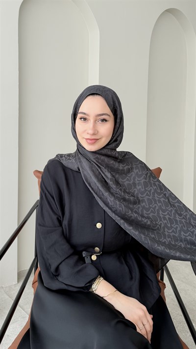 Mona İpeksi Pamuk Jakar Şal - Antrasit