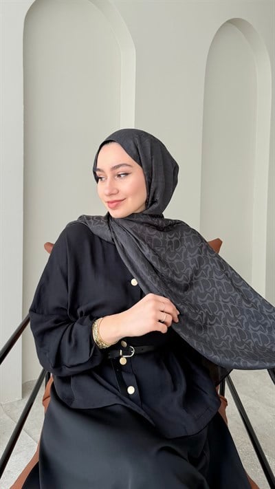 Mona İpeksi Pamuk Jakar Şal - Antrasit