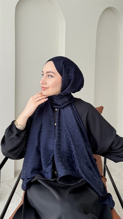 Mona İpeksi Pamuk Jakar Şal - Lacivert