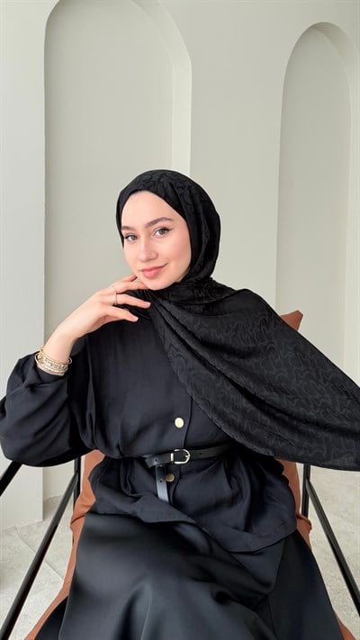Mona İpeksi Pamuk Jakar Şal - Siyah