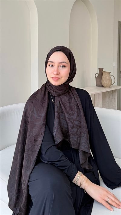 Melin İpeksi Pamuk Jakar Şal - Acı Kahve