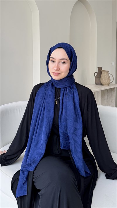 Melin İpeksi Pamuk Jakar Şal - Açık Lacivert