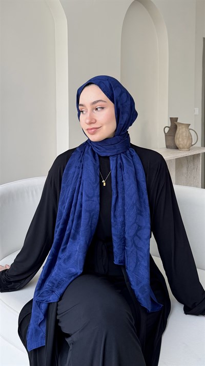 Melin İpeksi Pamuk Jakar Şal - Açık Lacivert