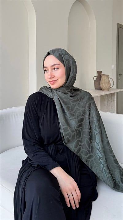 Melin İpeksi Pamuk Jakar Şal - Antik Yeşil