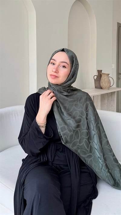 Melin İpeksi Pamuk Jakar Şal - Antik Yeşil