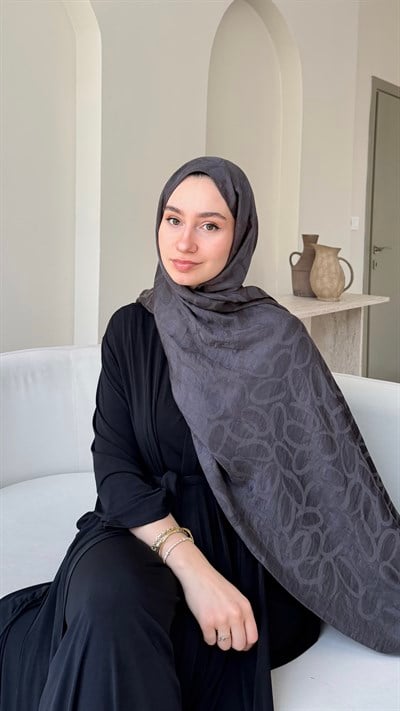 Melin İpeksi Pamuk Jakar Şal - Antrasit
