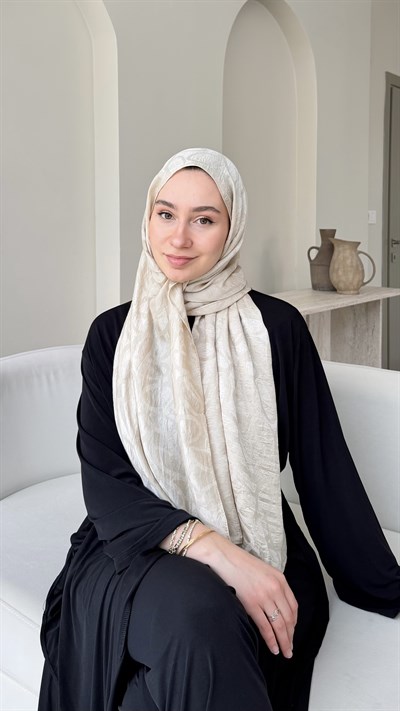 Melin İpeksi Pamuk Jakar Şal - Bej