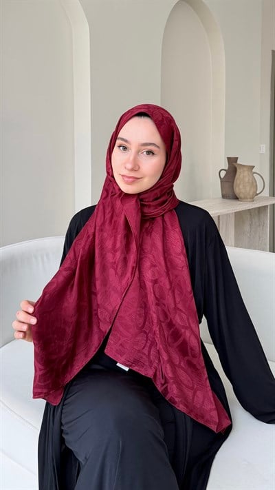 Melin İpeksi Pamuk Jakar Şal - Bordo