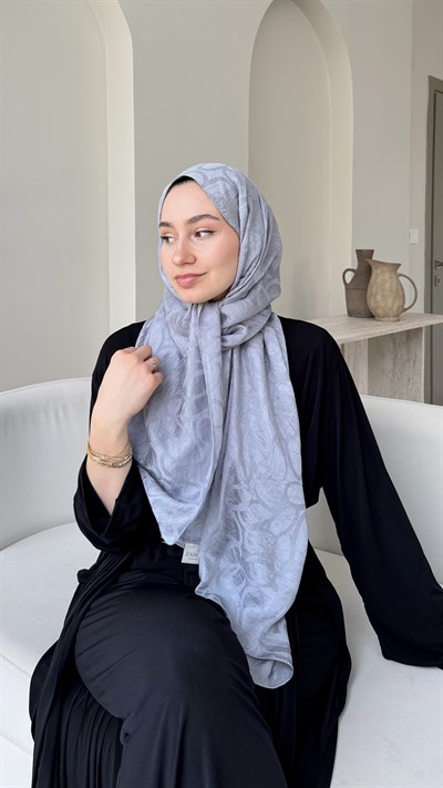 Melin İpeksi Pamuk Jakar Şal - Gümüş