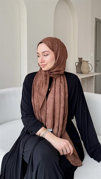 Melin İpeksi Pamuk Jakar Şal - Kahve