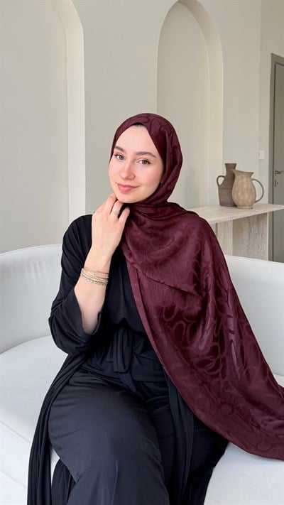 Melin İpeksi Pamuk Jakar Şal - Koyu Bordo