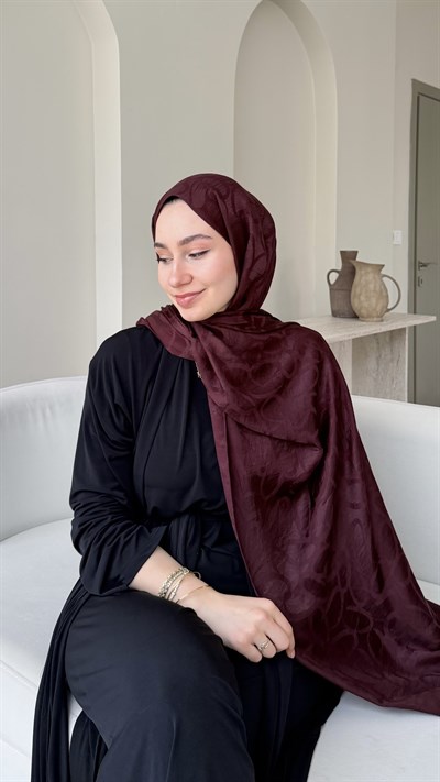Melin İpeksi Pamuk Jakar Şal - Koyu Bordo