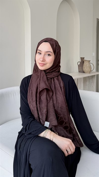 Melin İpeksi Pamuk Jakar Şal - Koyu Kahve