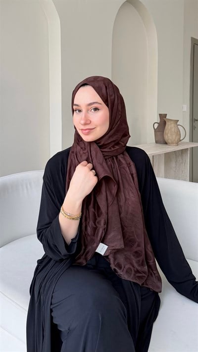 Melin İpeksi Pamuk Jakar Şal - Koyu Kahve