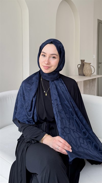 Melin İpeksi Pamuk Jakar Şal - Lacivert
