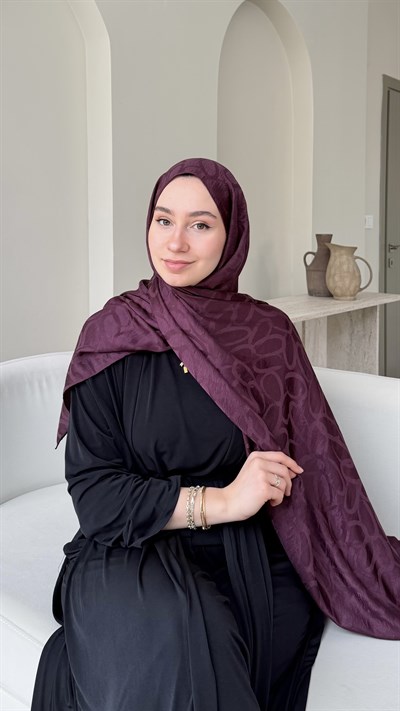 Melin İpeksi Pamuk Jakar Şal - Mürdüm