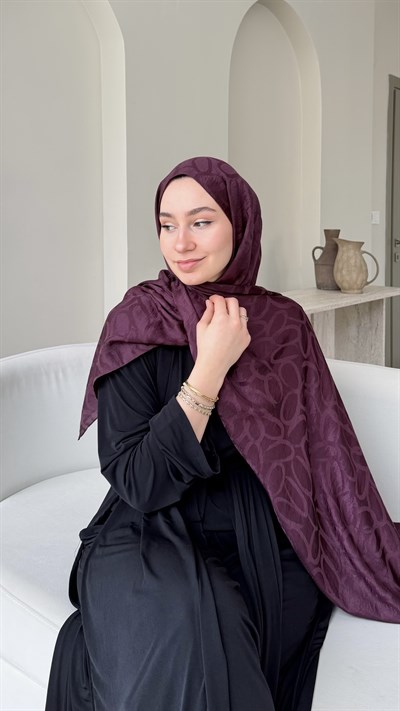 Melin İpeksi Pamuk Jakar Şal - Mürdüm