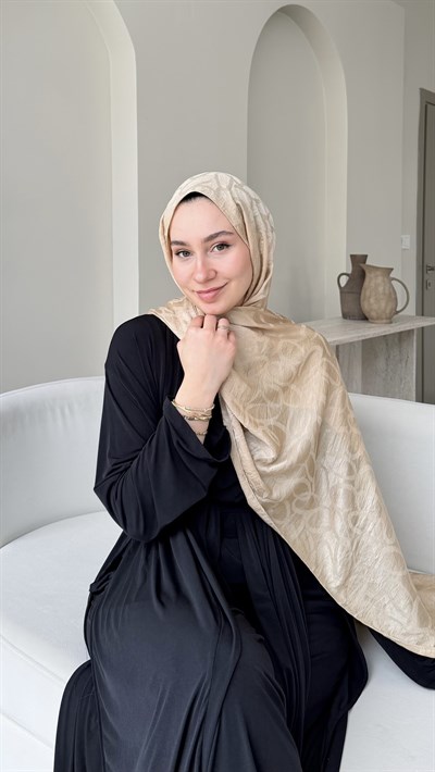 Melin İpeksi Pamuk Jakar Şal - Soft Gold