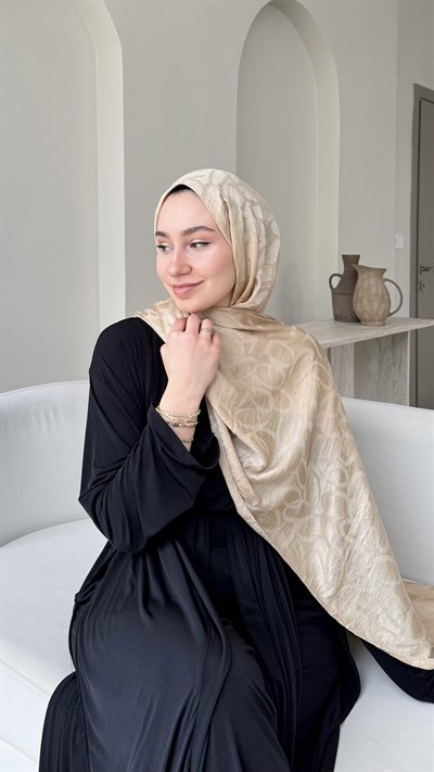 Melin İpeksi Pamuk Jakar Şal - Soft Gold