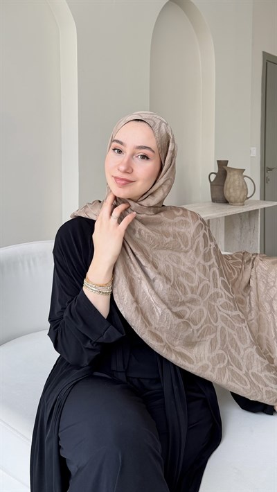 Melin İpeksi Pamuk Jakar Şal - Vizon