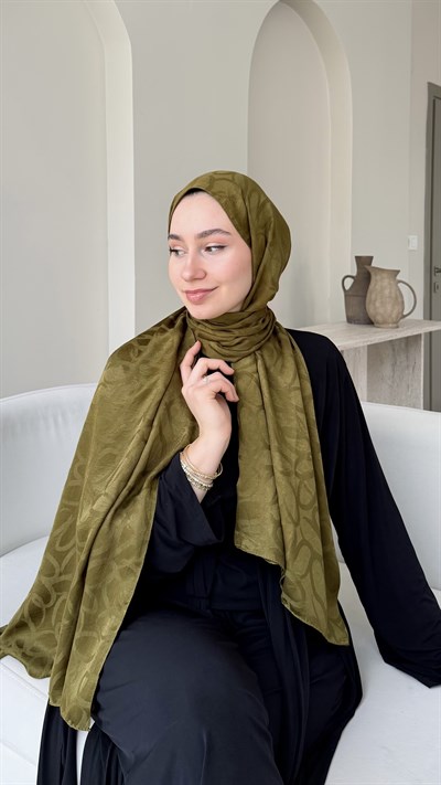 Melin İpeksi Pamuk Jakar Şal - Yağ Yeşili
