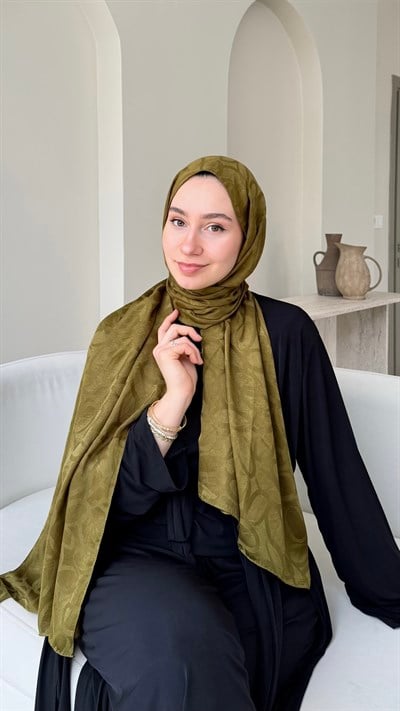 Melin İpeksi Pamuk Jakar Şal - Yağ Yeşili