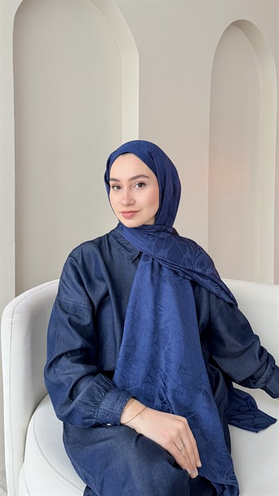 Moon Shine İpeksi Pamuk Jakar Şal - Açık Lacivert