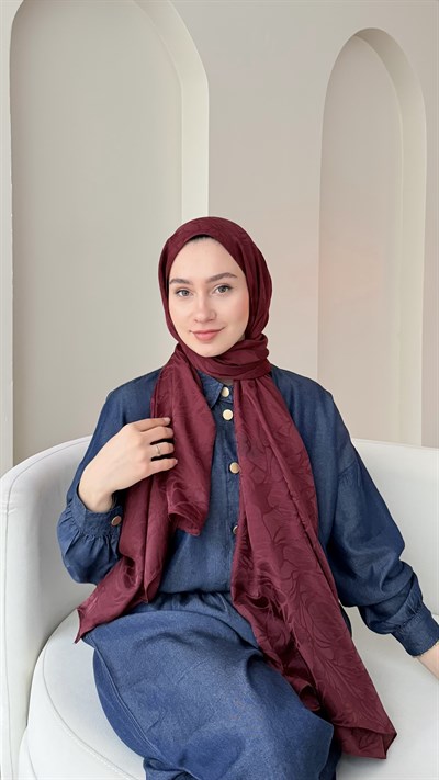 Moon Shine İpeksi Pamuk Jakar Şal - Bordo