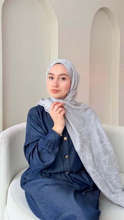 Moon Shine İpeksi Pamuk Jakar Şal - Gümüş