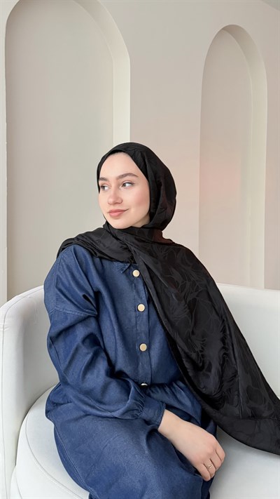 Moon Shine İpeksi Pamuk Jakar Şal - Siyah
