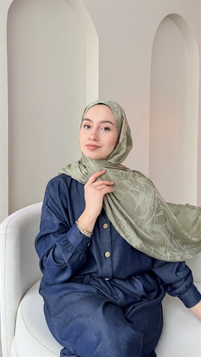 Moon Shine İpeksi Pamuk Jakar Şal - Soft Yeşil