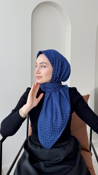 Tina Pamuk Jakar Eşarp - Açık Lacivert