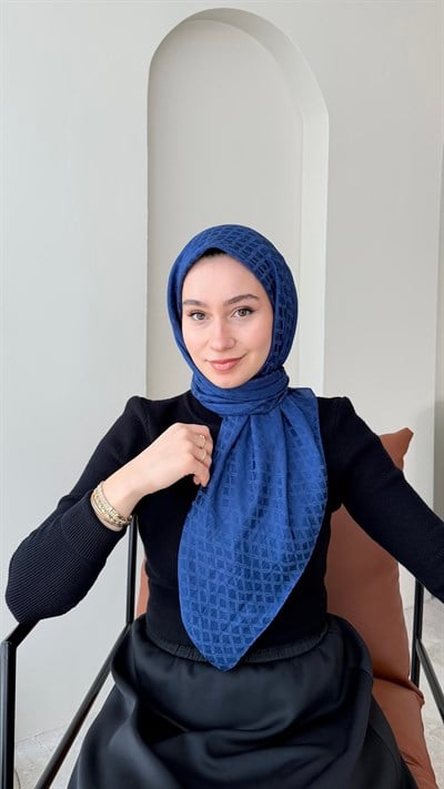 Parla Pamuk Jakar Eşarp - Açık Lacivert