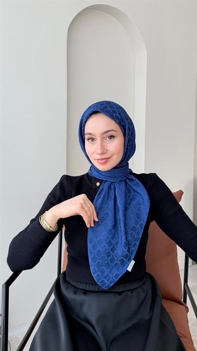 Parla Pamuk Jakar Eşarp - Açık Lacivert