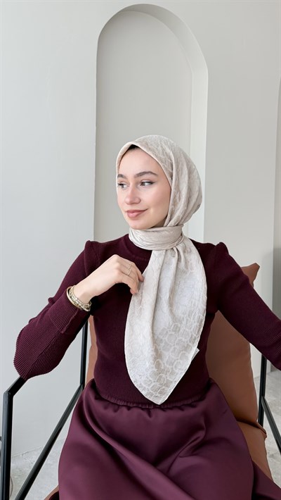 Parla Pamuk Jakar Eşarp - Koyu Bej